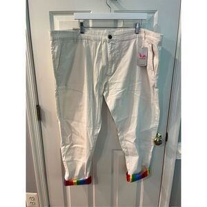 Pride Bunny White Rainbow Roll Up Chino Pants sz 50 NWT
